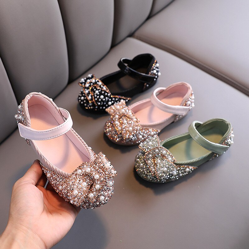 New Childrens Shoes Pearl Rhinestones Shining Kids Princess Shoes Baby Girls Shoes Party And Wedding D487