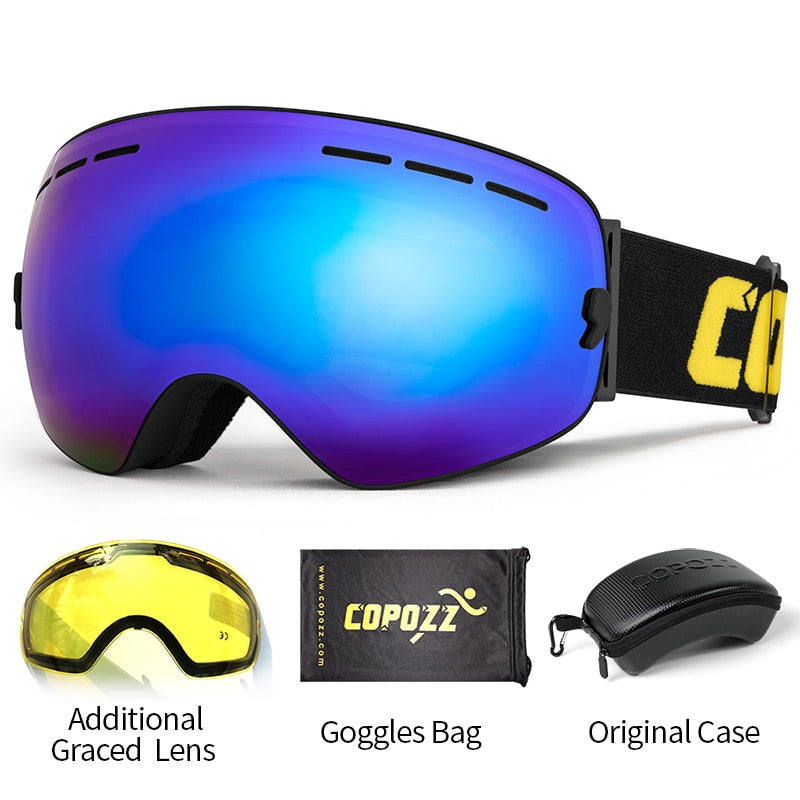 COPOZZ Brand Professional Ski Goggles Double Layers Lens Anti-fog UV400 Big Ski Glasses Skiing Snowboard Men Women Snow Goggles