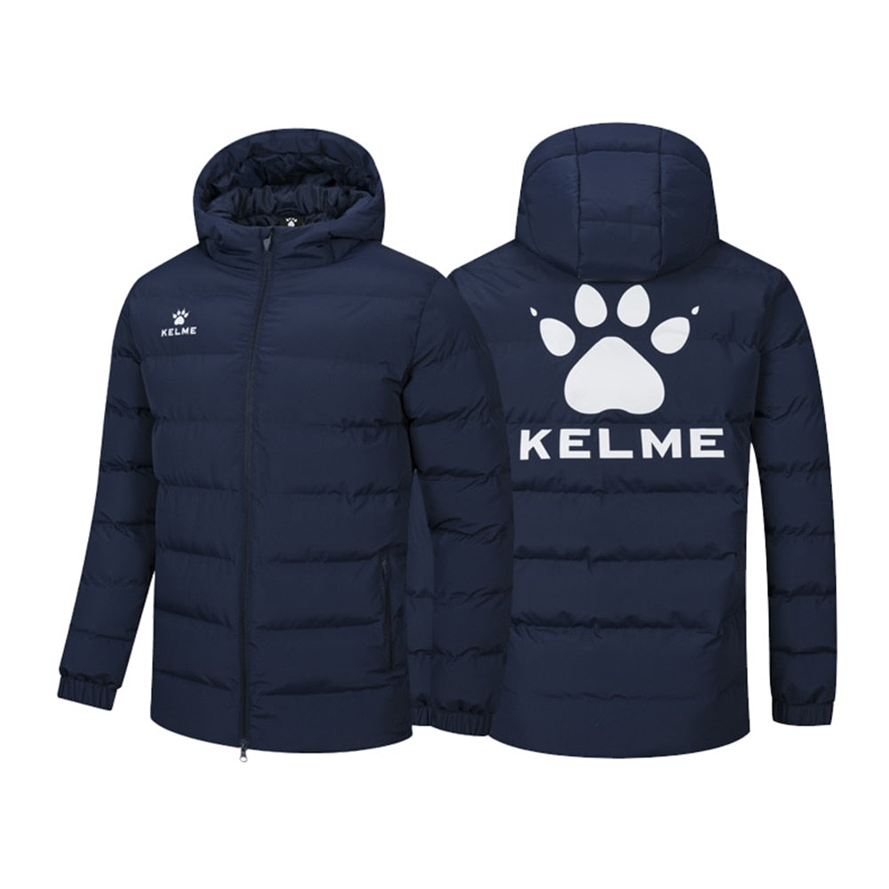 KELME Winter Men&#39;s Cotton Jacket Hooded Short Warm Coat Training Sports Team Uniform Women Padded Outwear 8261MF1013