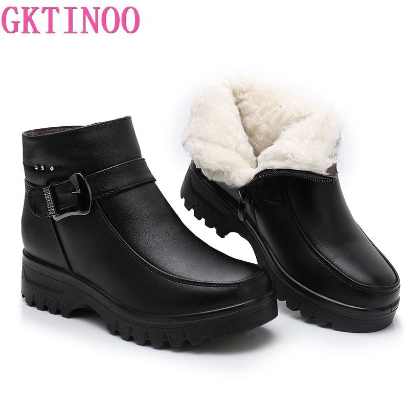 GKTINOO Fashion Winter Women Genuine Leather Ankle Boots Female Thick Plush Warm Snow Boots Mother Waterproof Non-slip Booties