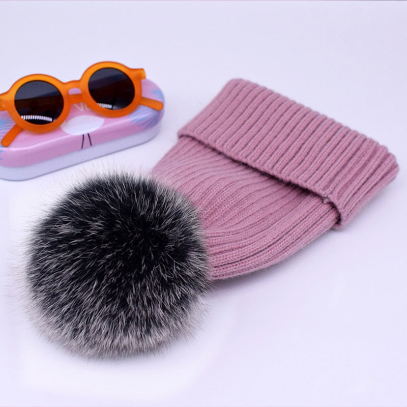 2022 New winter hat luxury quality Fox fur pompom hats beanie High quality Girls women bonnet winter hats for women