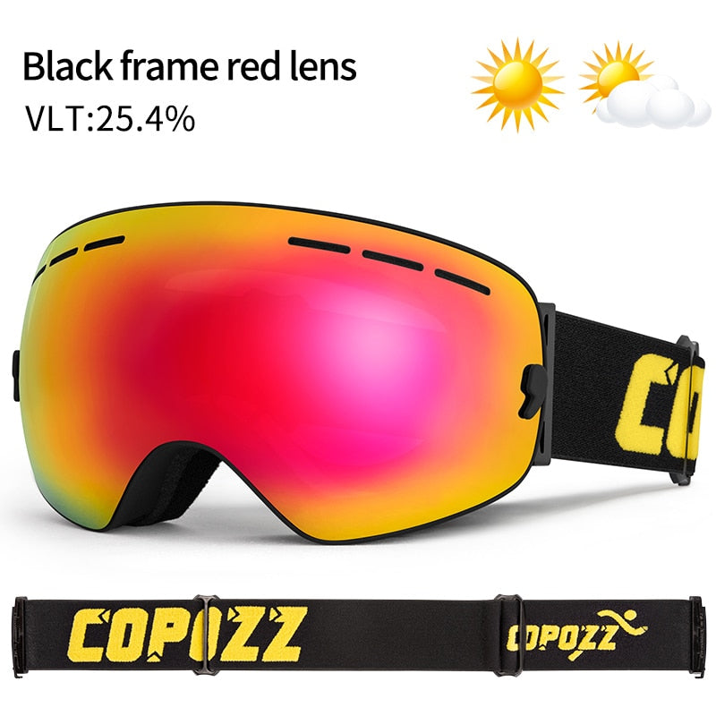 COPOZZ Brand Professional Ski Goggles Double Layers Lens Anti-fog UV400 Big Ski Glasses Skiing Snowboard Men Women Snow Goggles