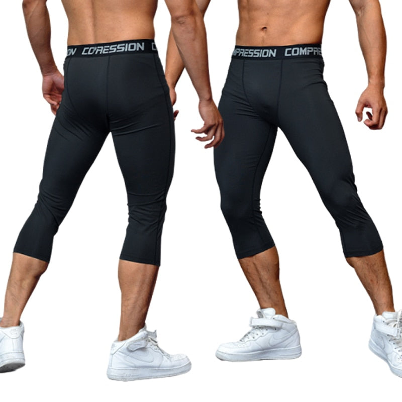 Men&#39;s Running Sport Tights Pants Basketball Cropped Compression Leggings Gym Fitness Sportswear for Male Athletic Trousers