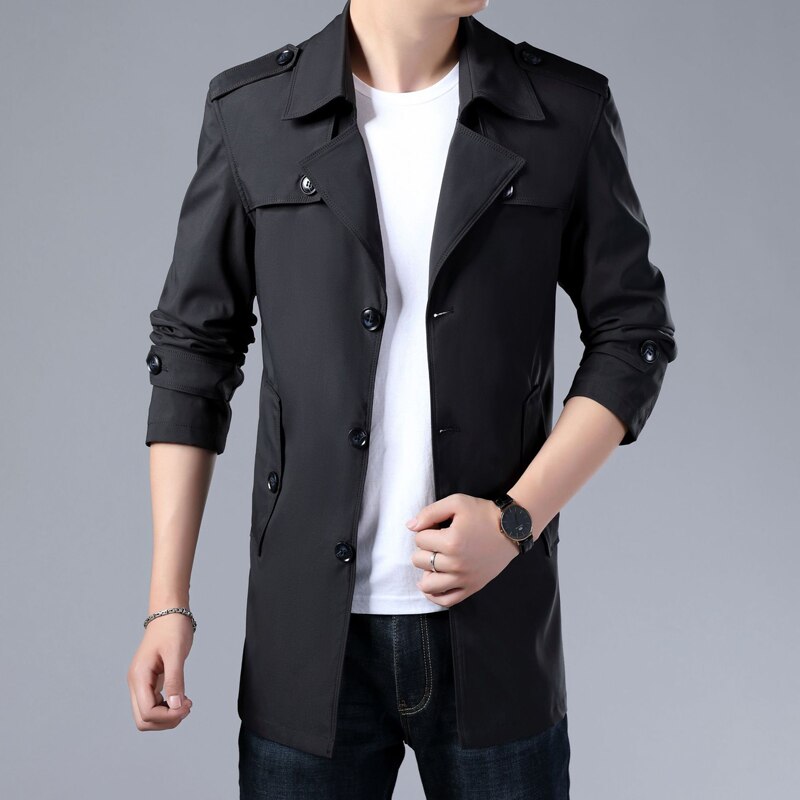 Thoshine Brand Spring Autumn Men Trench Coats Superior Quality Buttons Male Fashion Outerwear Jackets Windbreaker Plus Size 3XL