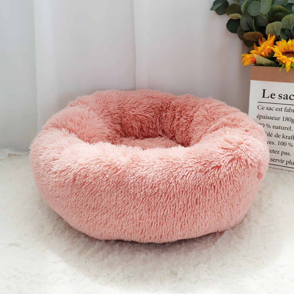 Pet Dog Bed Warm Fleece Round Dog Kennel House Long Plush Winter Pets Dog Beds For Medium Large Dogs Cats Soft Sofa Cushion Mats