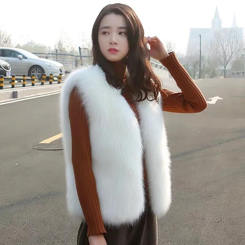 2021 New Winter Female Fox Fur Vest Coat Winter Warm White Black Gray Fur Vest Jacket Large Size 2XL Sleeveless Coat