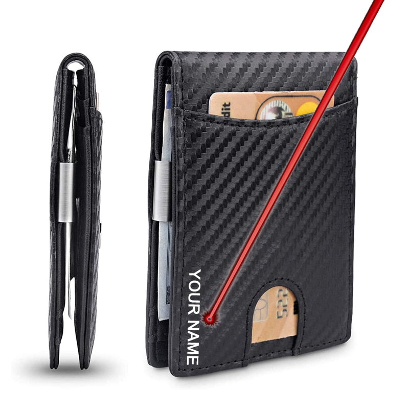 Men&#39;s Wallet Carbon Fiber Credit Card Wallet RFID Protection Simple Ultra-thin PU Small Money Clip