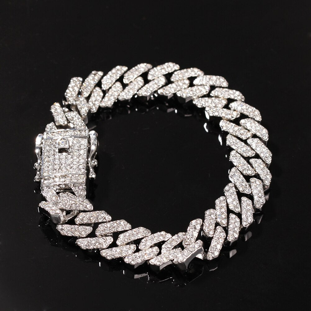 THE BLING KING 2 Lines Bracelet Iced Out  Rhinestone Gold Silver Color Alloy Mens Women Hip Hop Jewelry