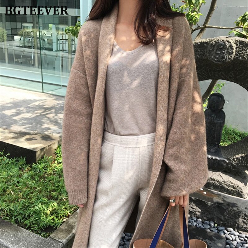 Winter Thick Long Cardigan Knitted Sweater Women Long Sleeve Female Jumper Cardigan Casual Streetwear Open Stitch Sweater