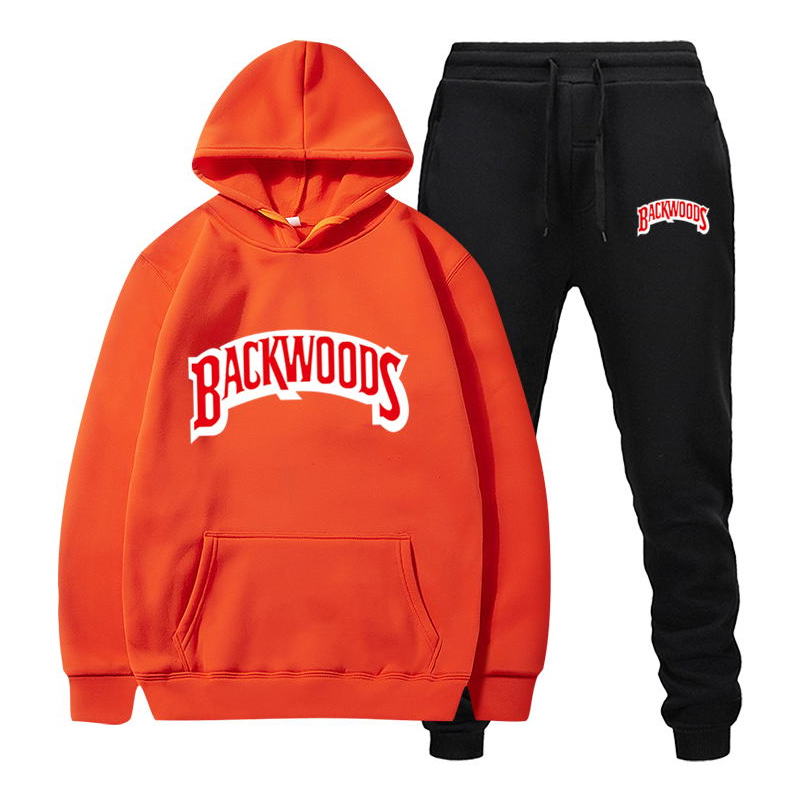 fashion brand Backwoods Men&#39;s Set Fleece Hoodie Pant Thick Warm Tracksuit Sportswear Hooded Track Suits Male Sweatsuit Tracksuit