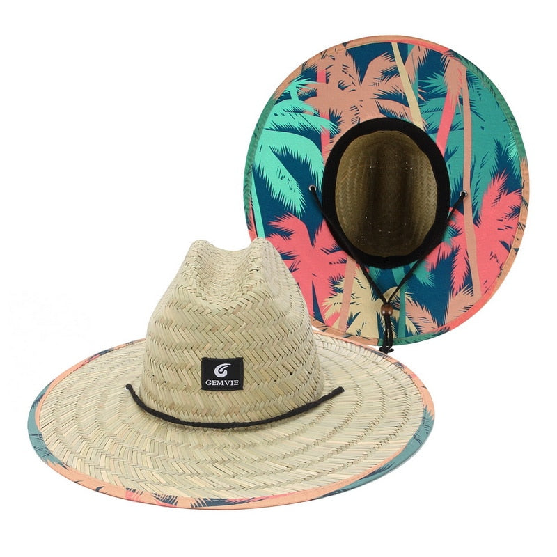 Fashion Lifeguard Hat Straw Weave Lady Summer Beach Sun Hat Outdoor Printing Wide Brim Panama Hat Size 57-60CM