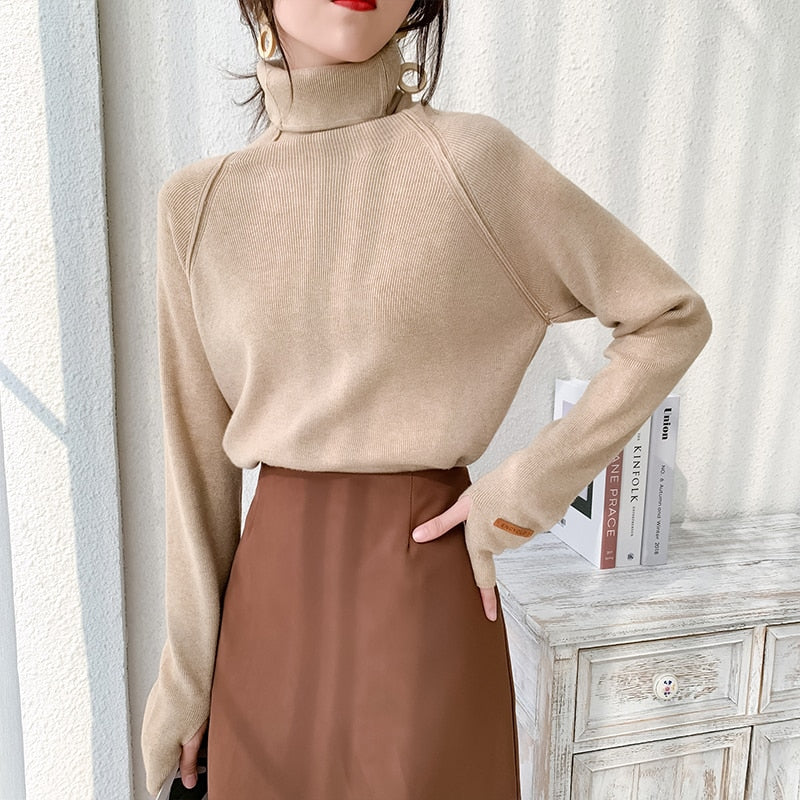 BGTEEVER Autumn Winter Turtleneck Women Sweater Elegant Slim Female Knitted Pullovers Casual Stretched Sweater jumpers femme