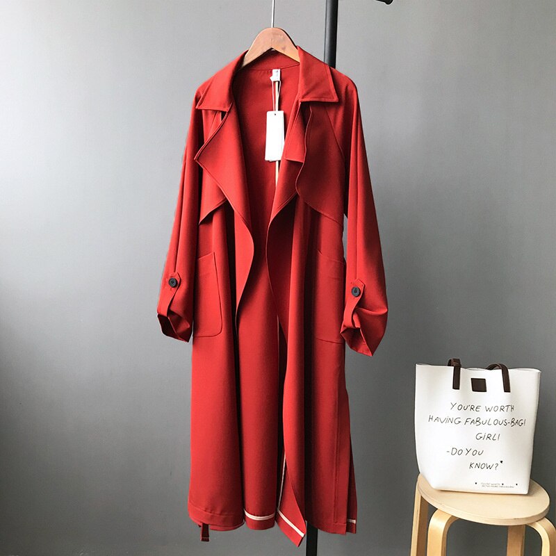 ZURICHOUSE UK Style Vintage Elegant Women&#39;s Windbreaker With Belt Fashion Split Long Overcoat Female Casual Chic Trench Coat