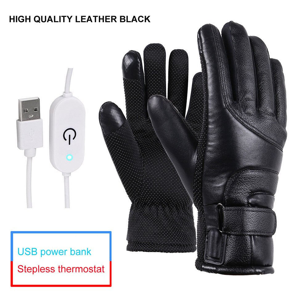 Loogdeel Winter Electric Heated Gloves Windproof Cycling Warm Heating Touch Screen Skiing Gloves USB Powered For Men Women