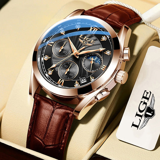 LIGE 2022 New Top Brand Luxury Mens Watches Male Clocks Date Sport Military Clock Leather Strap Quartz Business Men Watch Gift