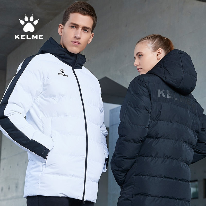 KELME Winter Men&#39;s Cotton Jacket Hooded Short Warm Coat Training Sports Team Uniform Women Padded Outwear 8261MF1013