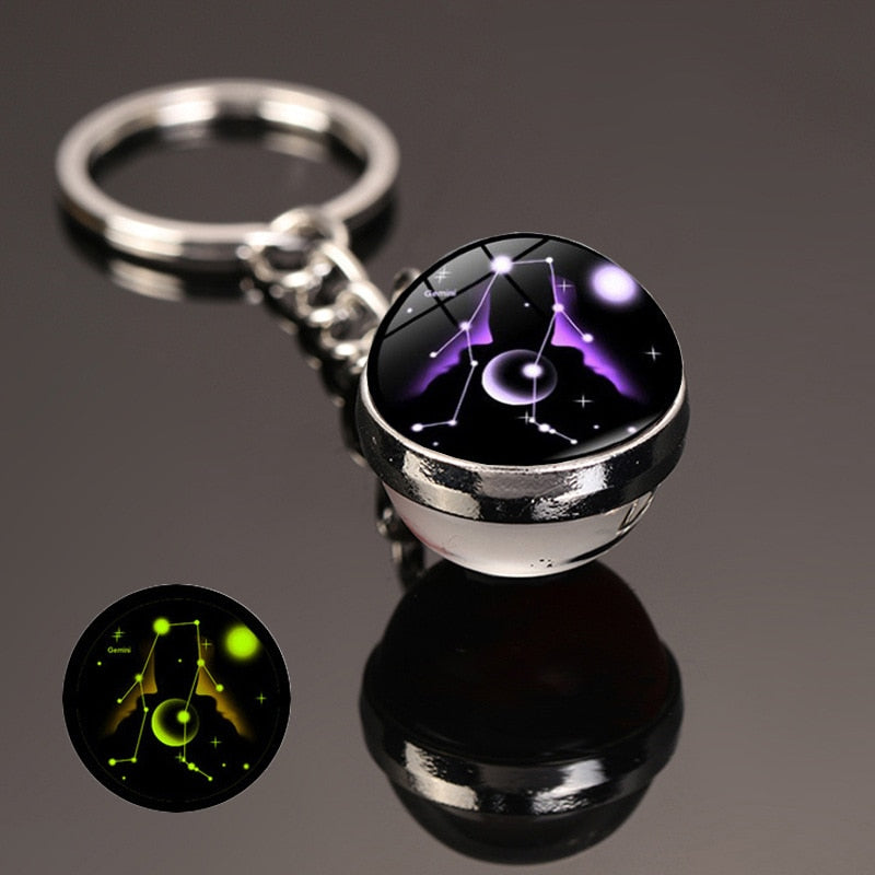 New 12 Constellation key ring Starry Sky Luminous Keychain Time Stone Glass Ball Key Chain Accessories Pendant Key Chain Gifts