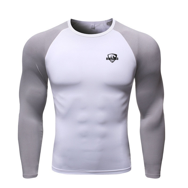 Men Long Sleeve Shirts Bodybuilding Patchwork Quick Dry T Shirt for Men Workout Fitness Training