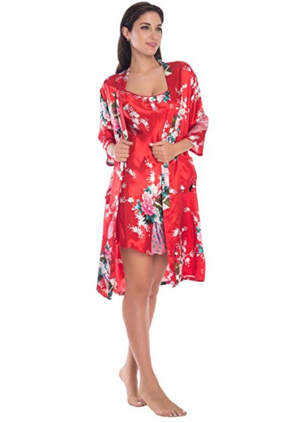 Fashion Women&#39;s Summer Mini Kimono Robe Lady Rayon Bath Gown Yukata Nightgown Sleepwear Sleepshirts Pijama Mujer Size M-XL