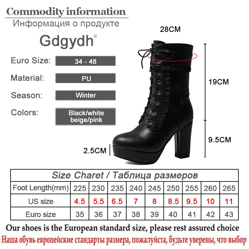 Gdgydh 2022 Autumn Winter Short Boots For Women High Hoof Heels Lace-up Ankle Strap Buckles Female Ankle Boots Fashion Ruffles