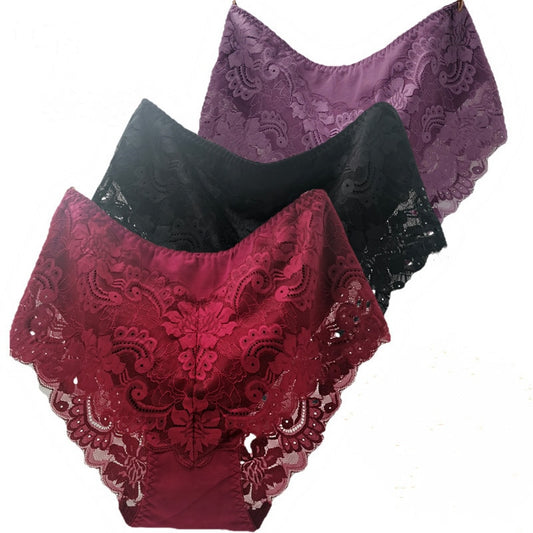 3Pcs/Lot Ropa Interior Femeni Briefs Plus Size 7XL Cotton Cutout Lace Lingeries  Intimates Women&#39;s Panties Underwears