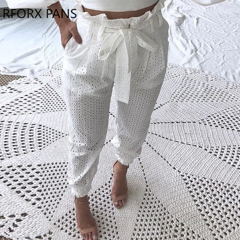 Paperbag Waist Broderie Lace Casual Pants