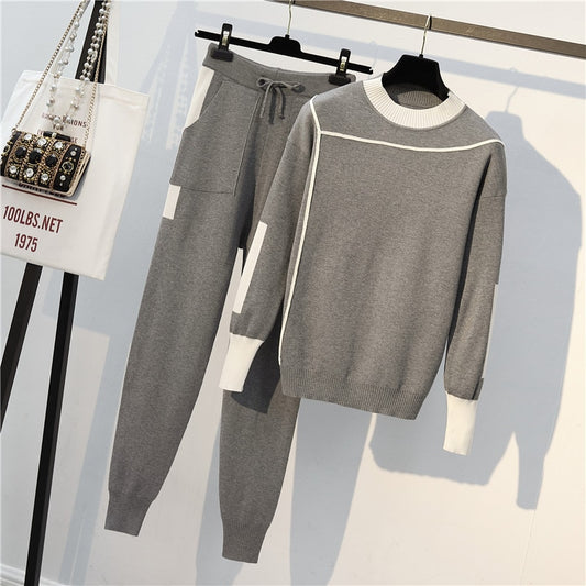 Women Two Piece Set Tracksuits Women Winter Woolen Knitted Warm Sweater Harem Pants Suit Casual Women Sets Winter Clothes