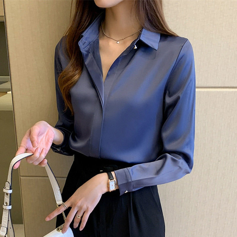 Silk Women&#39;s Shirt Long Sleeve Fashion Woman Blouses 2022 Satin Top Female Shirts and Blouse Basic Ladies Tops OL Women Clothing