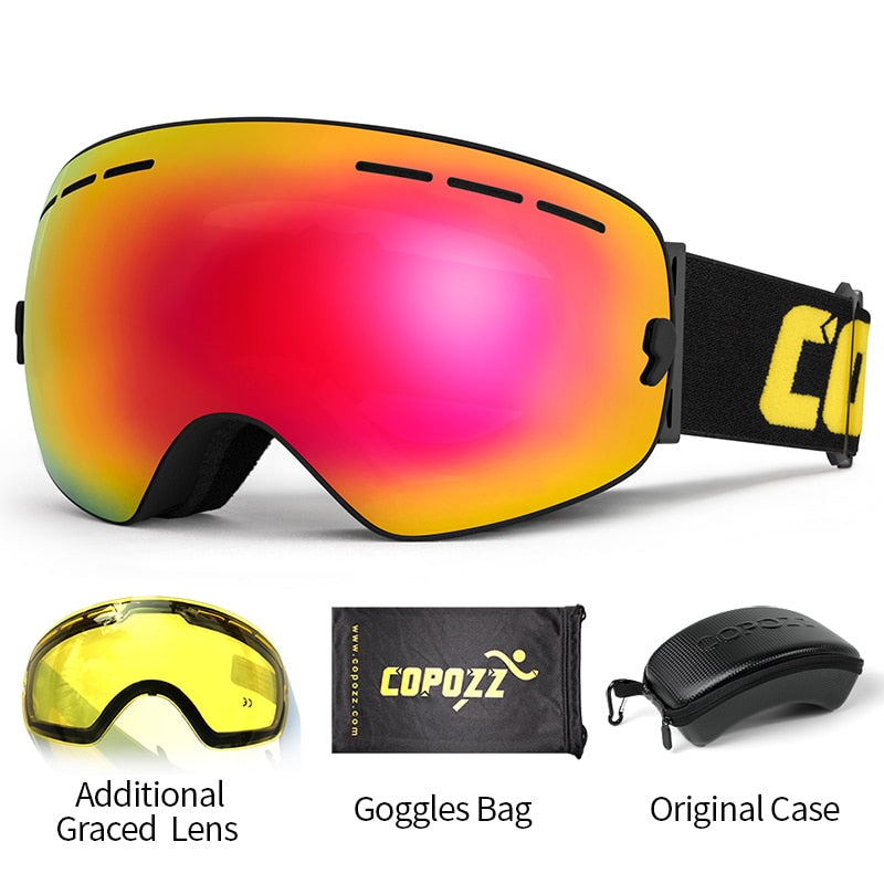 COPOZZ Brand Professional Ski Goggles Double Layers Lens Anti-fog UV400 Big Ski Glasses Skiing Snowboard Men Women Snow Goggles