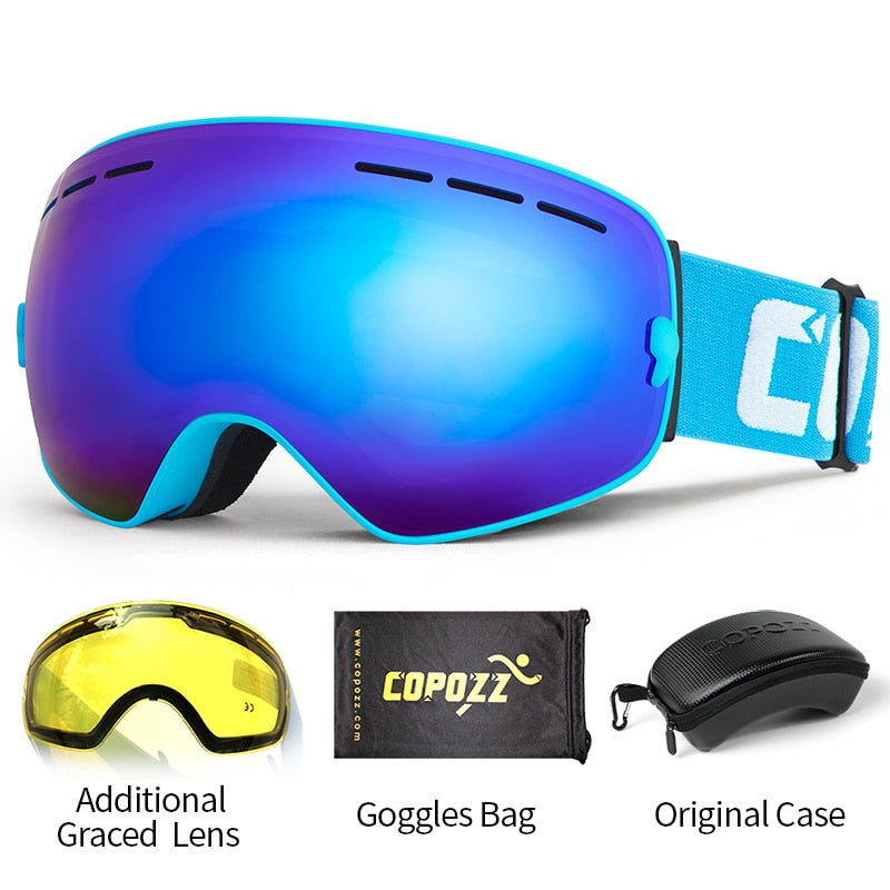 COPOZZ Brand Professional Ski Goggles Double Layers Lens Anti-fog UV400 Big Ski Glasses Skiing Snowboard Men Women Snow Goggles