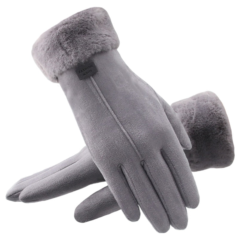 Winter Gloves For Women Touch Screen Lady Suede Warm Plush Inside Finger Gloves Female Winter Elegant Soft Black Mittens Gloves