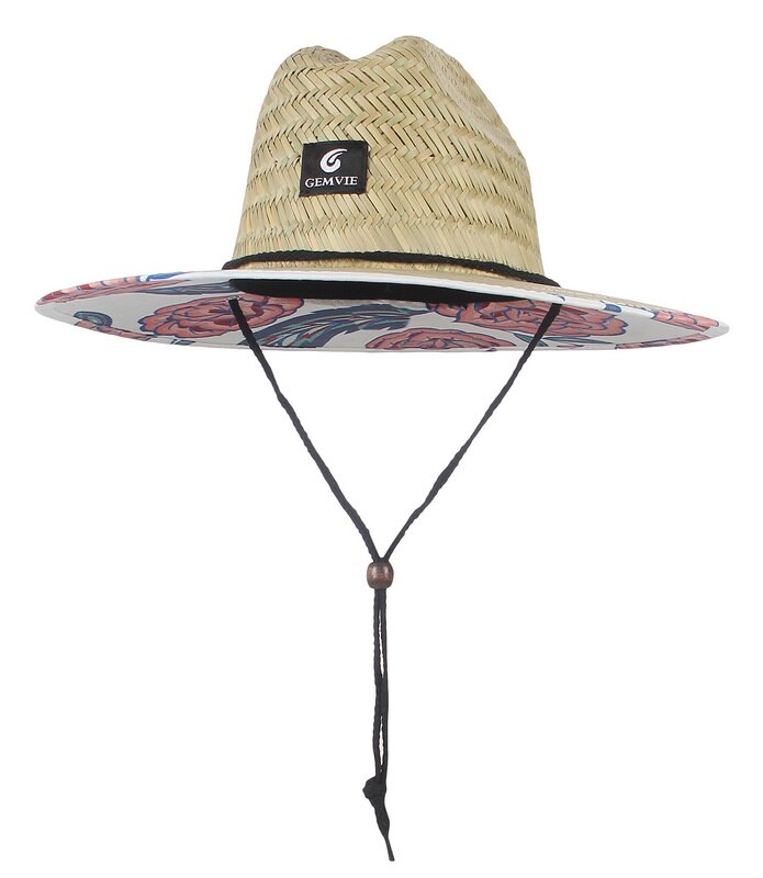 Fashion Lifeguard Hat Straw Weave Lady Summer Beach Sun Hat Outdoor Printing Wide Brim Panama Hat Size 57-60CM