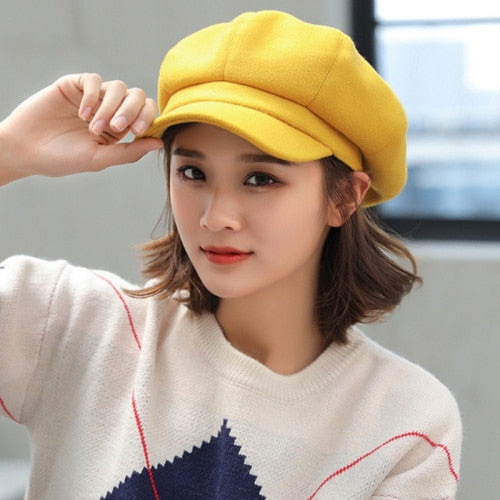 Auutmn Winter Hats for Women Solid Plain Octagonal Newsboy Cap Men Ladies Casual Wool Hat Winter Beret Women Painter Cap