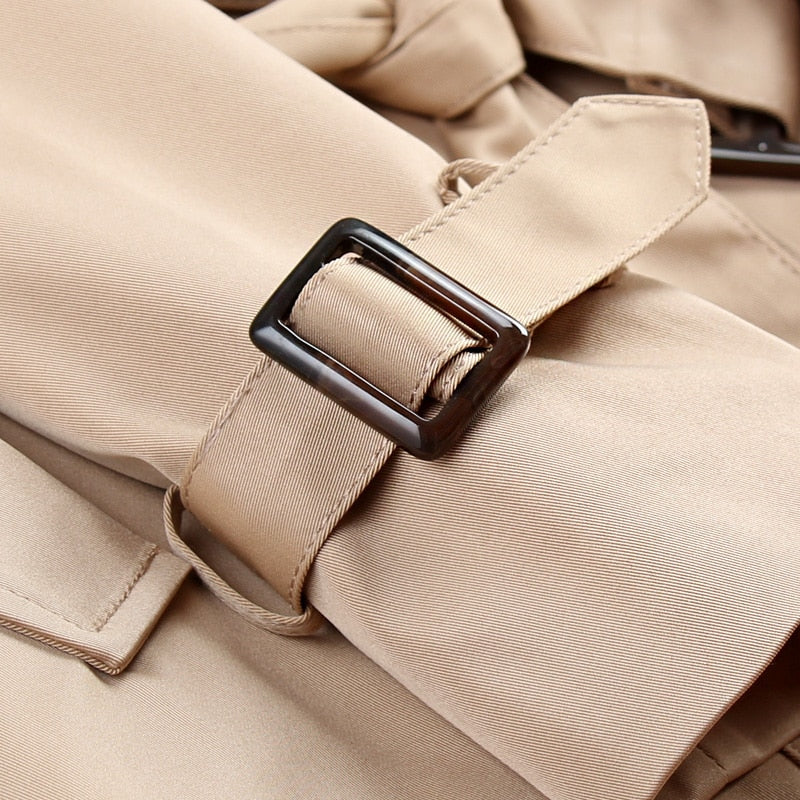 2022 New Fashion Double Breasted Mid-long Trench Coat Women Khaki Slim Belt Cloak Mujer Windbreaker Female Abrigos Brazil LH810