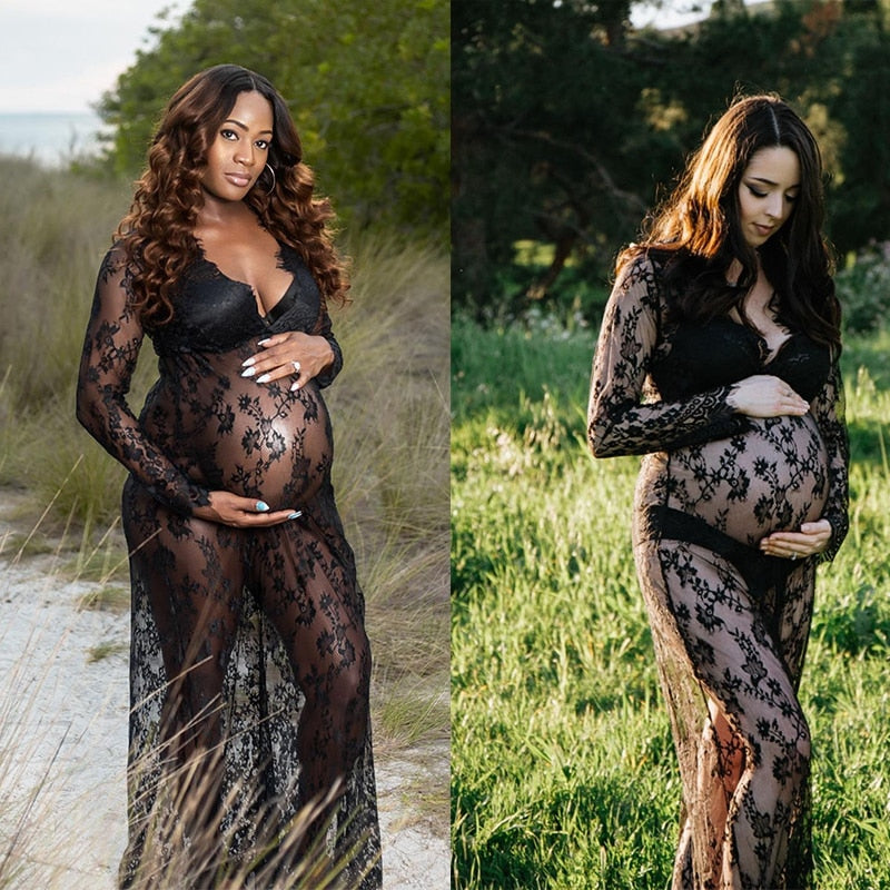 Pregnancy Dress for Photo Shoot Maternity Photography Props Sexy V Neck Lace Maxi Gown Dress Plus Size Pregnant Women Clothes