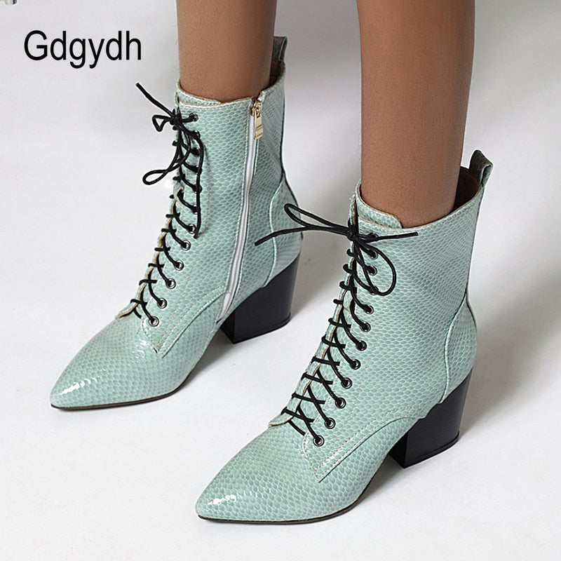 Gdgydh Pointed Toe Snake Boots Woman Ankle Strap Plush Inside Autumn Winter Shoes Female Fashion Zipper Short Boots Drop Ship