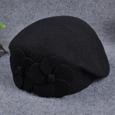 100% wool beret winter berets women winter felt beret Floral Women Felt French Beret Beanie fedora hat Beanie Winter Flower