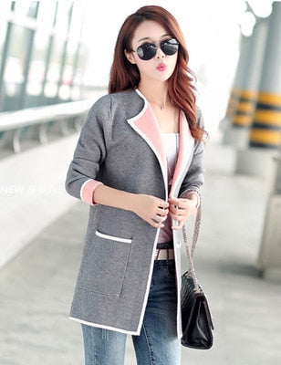 Spring Autumn Knitted Women Cardigan Korean Femme Jacket Fashion Medium Length Female Long Sleeve Sweater Ladies Tops Q837