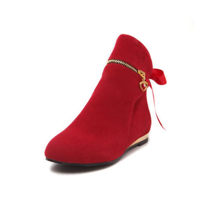 Sweet Bow Ankle Boots Women Faux Suede Boots Short Boots Fashion round toe solid ankle boots Woman Plus Size 35-43