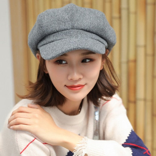 Auutmn Winter Hats for Women Solid Plain Octagonal Newsboy Cap Men Ladies Casual Wool Hat Winter Beret Women Painter Cap