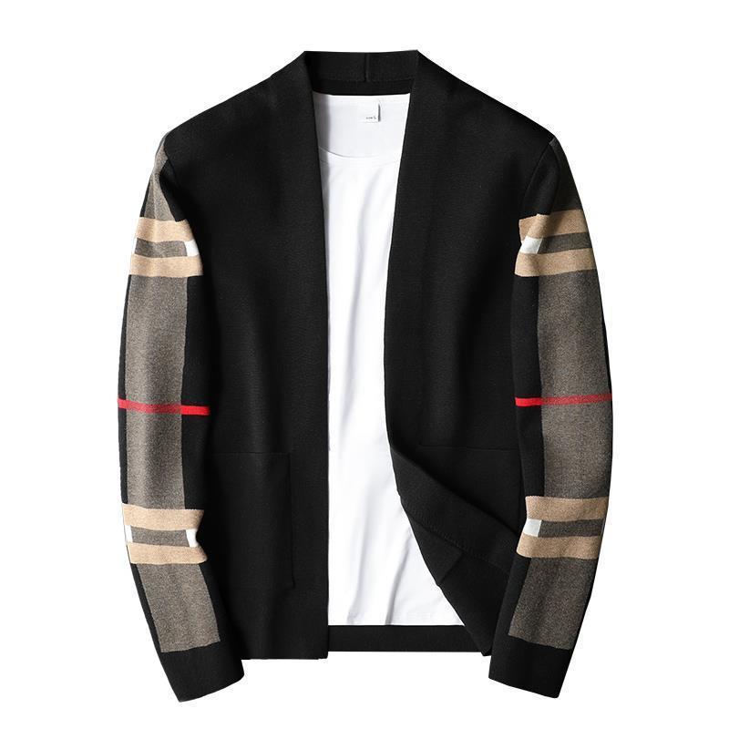 2022 Fashion Brand European Luxury Men&#39;s Classic Plaid Knitted Cardigan Sweater Casual Large Long Sleeve Cardigan Jacket