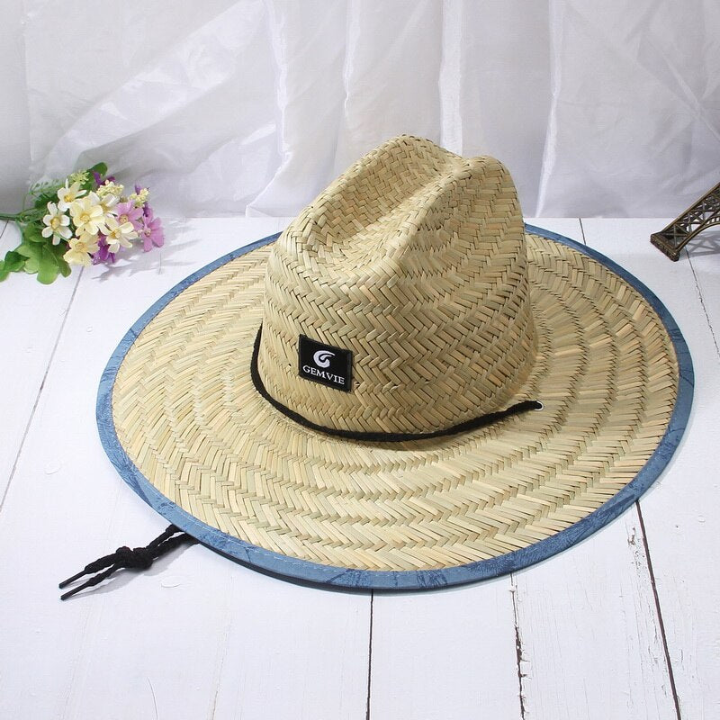 Fashion Lifeguard Hat Straw Weave Lady Summer Beach Sun Hat Outdoor Printing Wide Brim Panama Hat Size 57-60CM