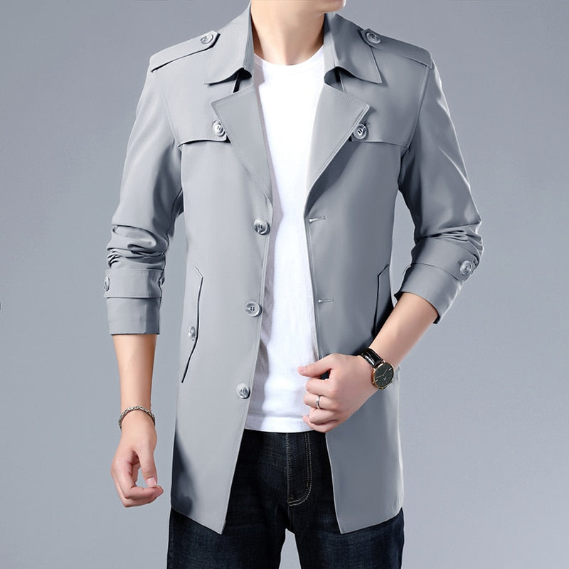 Thoshine Brand Spring Autumn Men Trench Coats Superior Quality Buttons Male Fashion Outerwear Jackets Windbreaker Plus Size 3XL