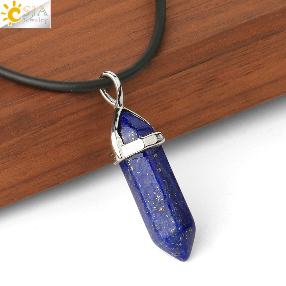 CSJA Real Raw Pink Purple Gem Crystals Necklace Hexagonal Bullet Reiki Chakra Natural Stone Necklace Pendant Women Jewelry E056