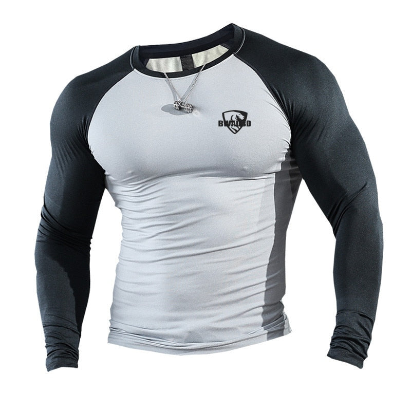 Men Long Sleeve Shirts Bodybuilding Patchwork Quick Dry T Shirt for Men Workout Fitness Training