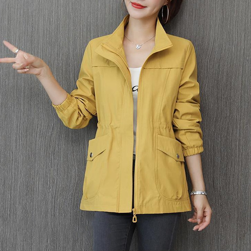 HI-FASHION Women Double Layer Windbreaker Autumn Casual Slim Coat Fashion Plus Size 4Xl Stand-Up Collar Ladies Jacket