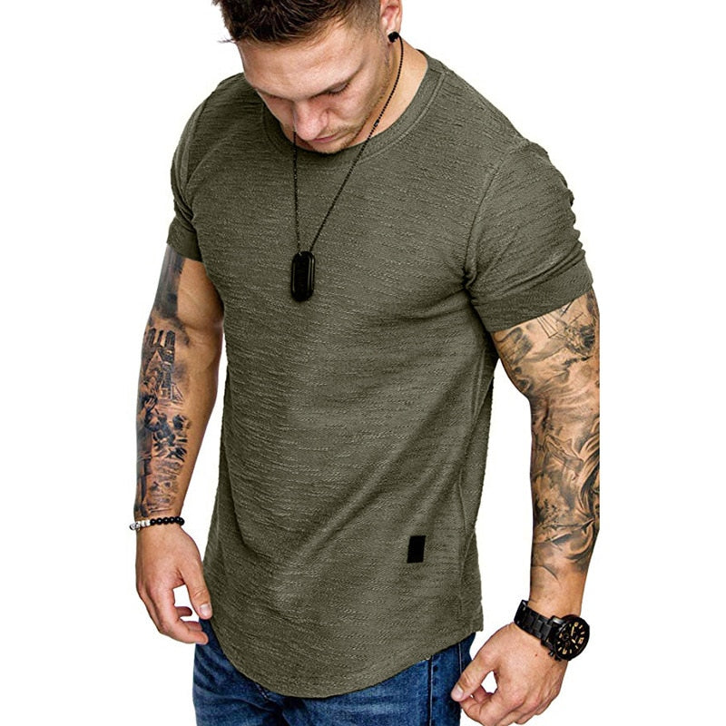 New Men&#39;s T-shirt Slim Fit O-neck Short Sleeve Muscle Fitness Casual Hip Hop Cotton Top Summer Fashion Basic T-shirt Large Size