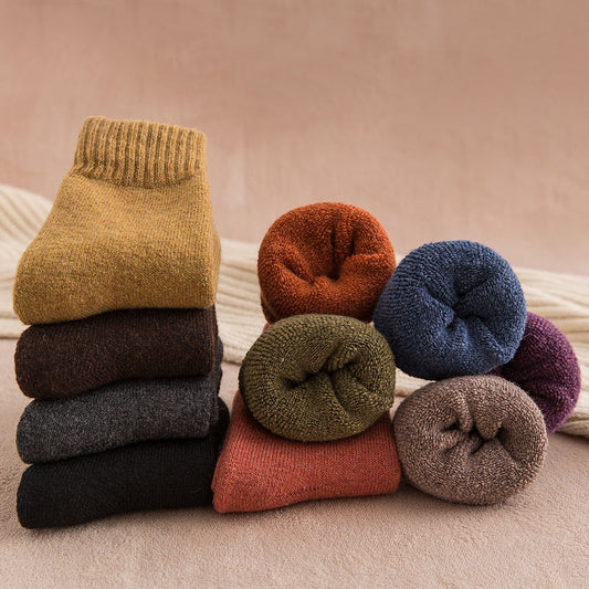 Winter Women&#39;s Thick Warm Solid Color Wool Harajuku Retro Cold Resistant Fashion Casual Cashmere Socks 5 Pair