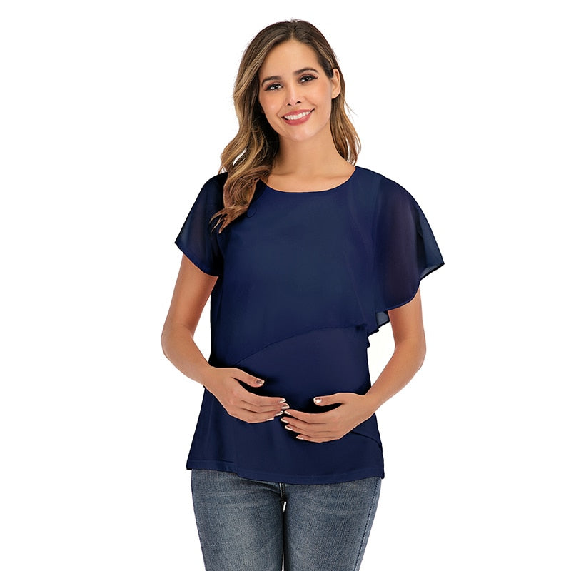 New Summer Women Pregnant Maternity Nursing T Shirts Women&#39;s Maternity Nursing Wrap Top Sleeveless Double Layer Blouse Tee