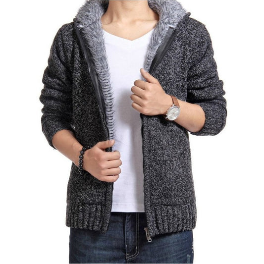 Autumn Winter Men&#39;s Thick Sweatercoat Collar Zipper Sweater Coat Outerwear Winter Fleece Cashmere Liner SweatersTurn-down Collar